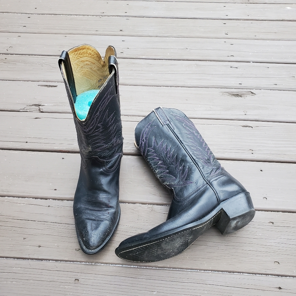 Vintage 90s Black LeatherCowboy Western Boots 12
